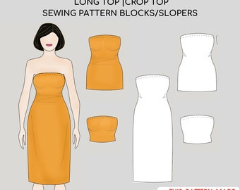 Strapless Tube Sewing Pattern Dress, Midi Tube Pdf, Pdf Strapless Top, Digital Sewing Pattern, Instant Download with 11 Printable Sizes