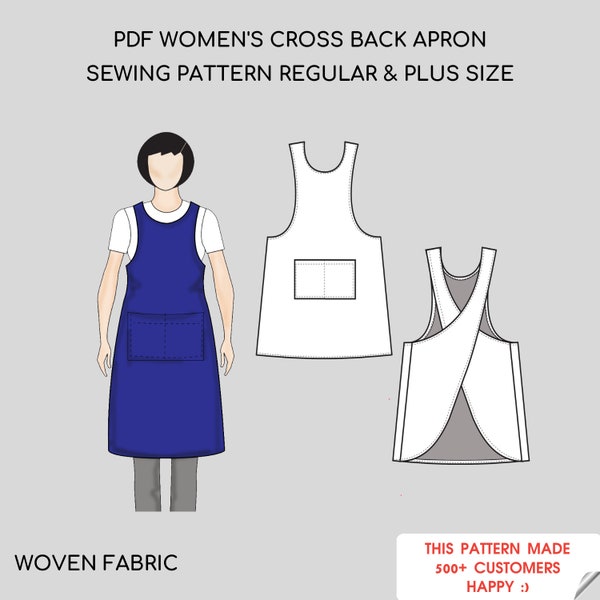 Women's Cross back Apron Pdf Sewing Pattern | Regular & Big sizes | Woven