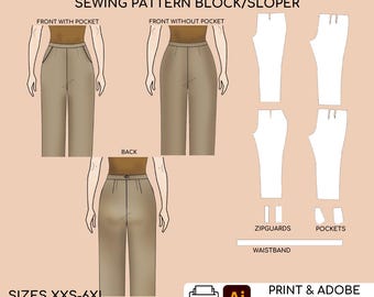 Women's Straight Trousers Sewing Pattern • High Waist Pants With
