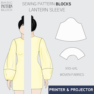 ランタンスリーブの縫製パターンブロック：サイズXXS～6XL（PDFダウンロード）