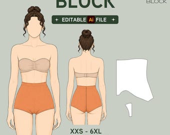 EDITABLE PDF | Shapewear Sewing Pattern Block | High Waist Bodysuit Swimsuit Yoga Shorts | XXS-6XL