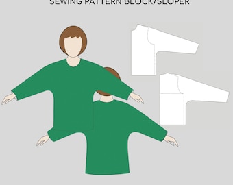Batwing Top Pattern Block, Top Sewing Pattern, Blouse PDF, Cute Top Pattern Sloper, Top PDF Sewing Pattern Block for women, Draped Pdf  Top