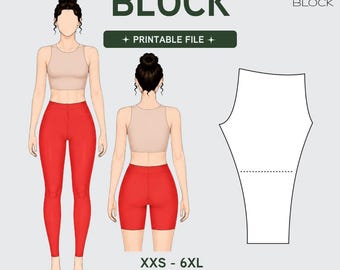 PDF | Women's High Rise Leggings Sewing Pattern Block | Bike Pants | No Side Seam | XXS-6XL