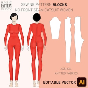 Catsuit Sewing Pattern  Block • Seamless Front Sloper, Leotard Bodysuit (PDF Download, XXS-6XL)