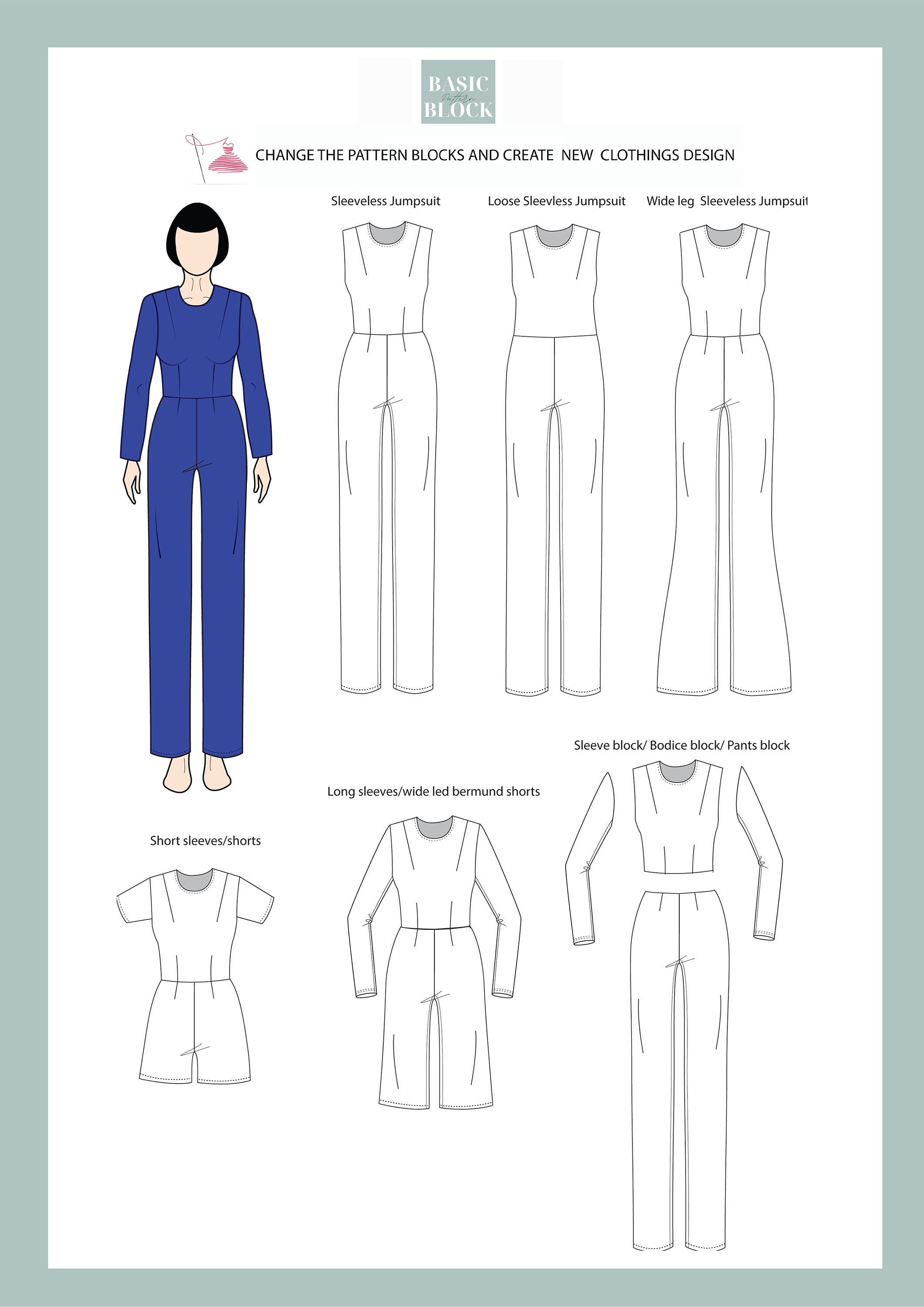 Jumpsuit Pdf Sewing Pattern Block With Long Sleeves Instant | Etsy UK