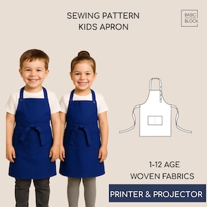 Kid&#39;s Pdf Apron Sewing Pattern | for Girls & Boys | Age: 1-3, 4-5, 6-8, 9-12