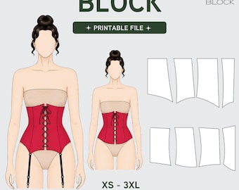 PDF | Corset Belt Sewing Pattern Block | With & Without Garter | Eyelet Bustier | XS-3XL