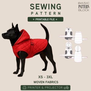 Dog Quilted Coat, Raincoat  Sewing Pattern (PDF Download) • Sizes XS-3XL