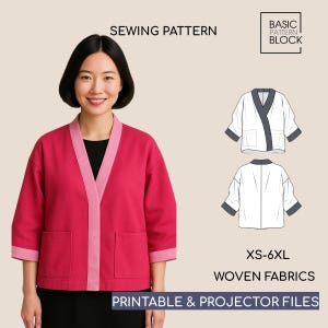 Cartamodello PDF per giacca kimono: caftano oversize con tasche