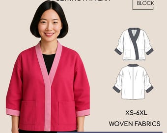 Cartamodello PDF per giacca kimono: caftano oversize con tasche
