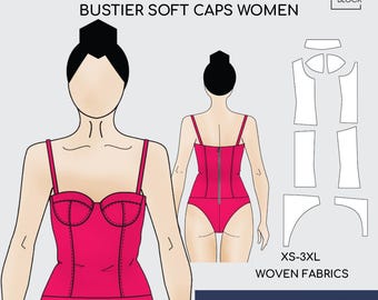 Patrón de costura en PDF para leotardo con bustier ahuecado (descarga en PDF) • Corsé de novia • Tallas XS-3XL