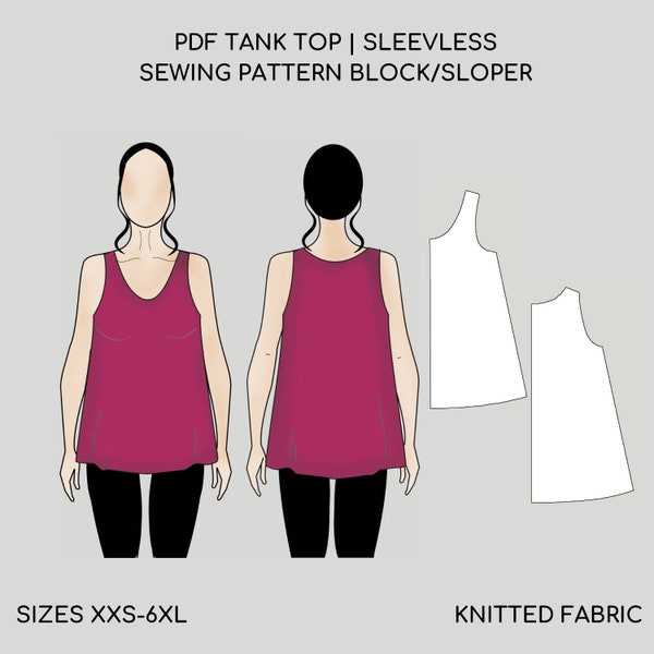 Tank Top, Sleeveless Top Pdf Sewing Pattern Sizes XXS-6XL Instant Download