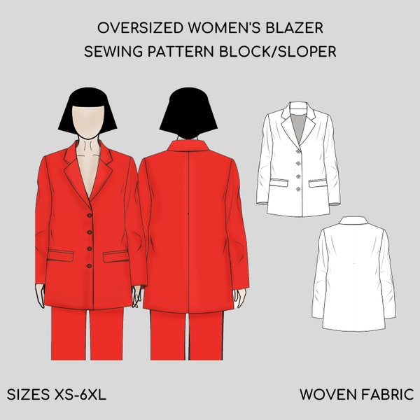 Oversized Women's Blazer | Sewing Pattern Sloper/ Block | Sizes XS-6XL | WOVEN FABRIC