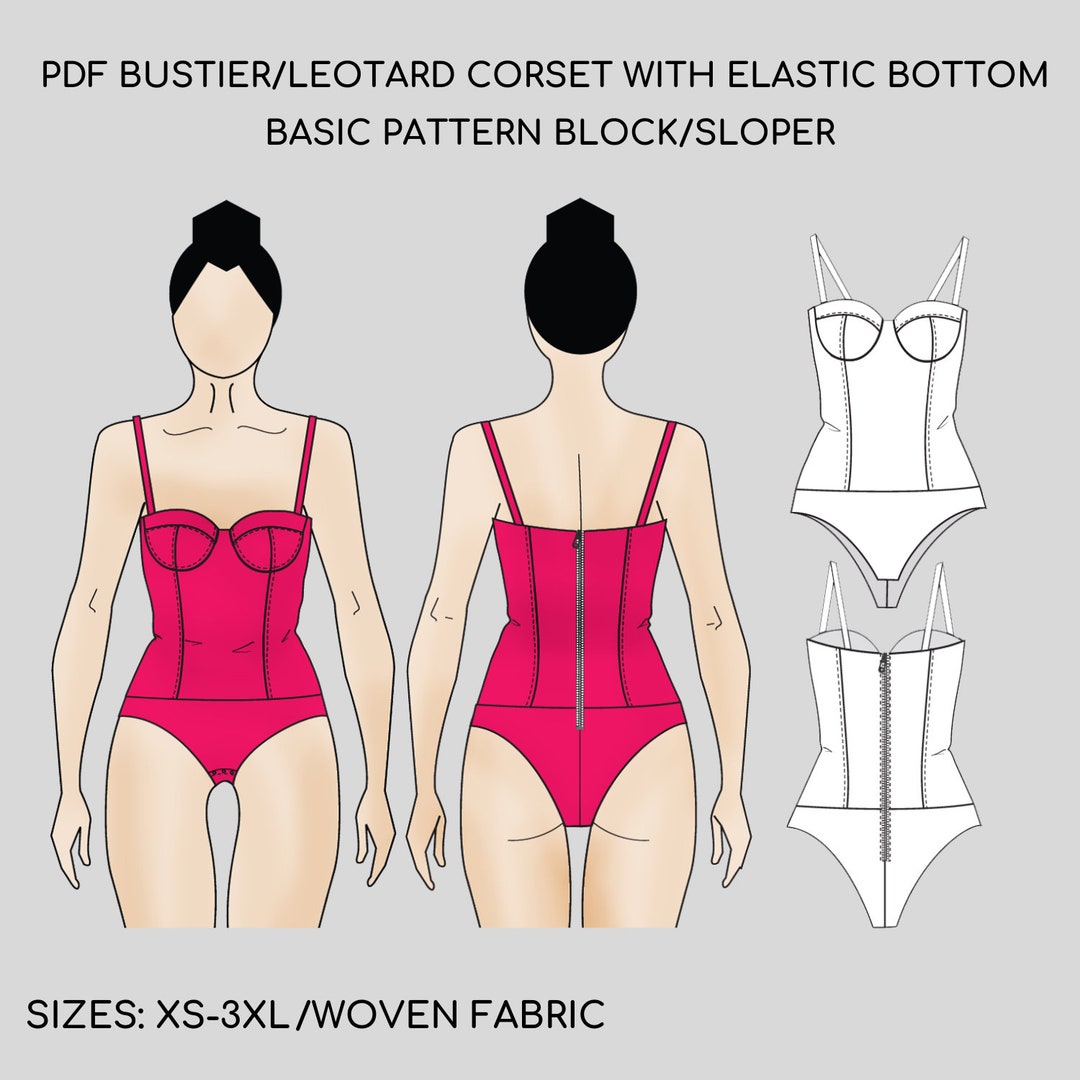 PDF Bustier,leotard Corset Sewing Pattern Block Cupped Leotard Pattern ...