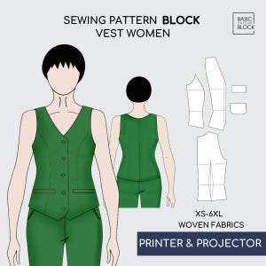 Women&#39;s Waistcoat Sewing Pattern Block | Vest Pdf Pattern | V-neck Buttoned Waistcoat | Sizes Regular & Plus Sizes