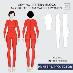 Catsuit Seamless Front Pdf Sewing Pattern Sloper/ Block | leotard, full bodysuit, cosplay, swimsuit, jumpsuit fitness for women