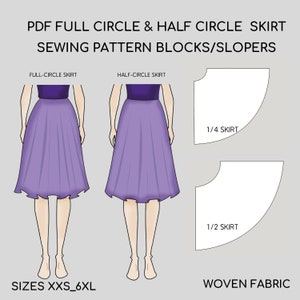 PDF Full Circle Skirt Sewing Pattern Block & Half Circle Skirt Sewing  Pattern Blocks | Sizes XXS-6XL