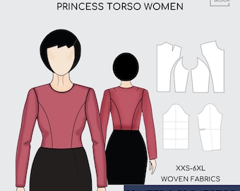 Princess Seam Bodice Sewing Pattern Block • Long Sleeve (PDF Download) • Sizes XXS-6XL