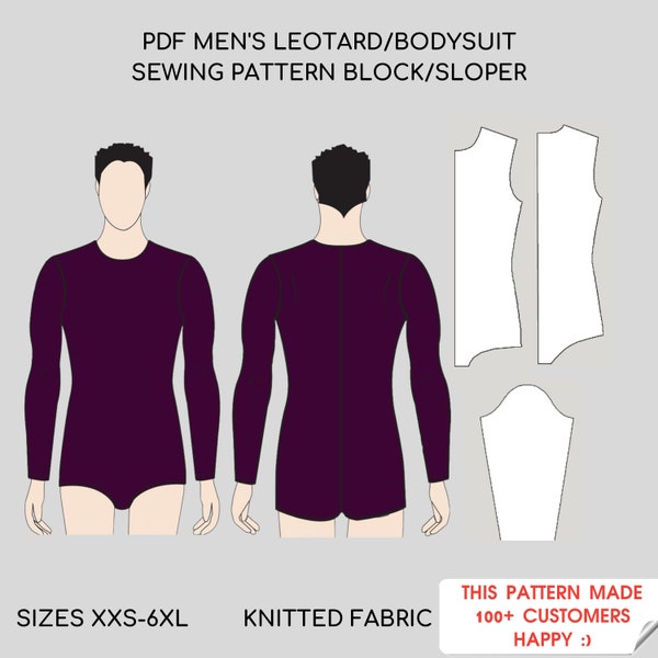 Pdf Men's Leotard, Men's Bodysuit Pattern | Basic Men's Pdf Block Pattern | Mens Sloper Pattern | Regular & Plus Sizes XXS_6XL