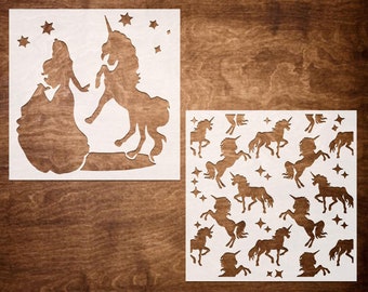 Unicorn Stencils, DIY Craft Unicorn Princess Stencil, Stencils for Wood Signs, Drawing, Baking, Canvas (Stencil only) (8"x8")