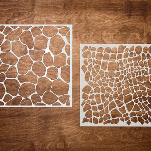 Pochoir à motif REPTILE & GIRAFFE (7"x7 »), pochoir à imprimé animal, pochoir à motif animal, pochoir artisanal réutilisable pour enseignes, pochoir tissu
