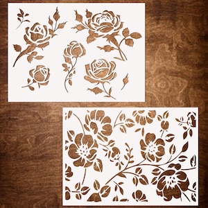 Reusable Stencils, Cherry Blossoms, and Rose Stencil for Painting on Wood, Canvas, Furniture, DIY Sneakers, DIY Crafts Stencils (6"X8")