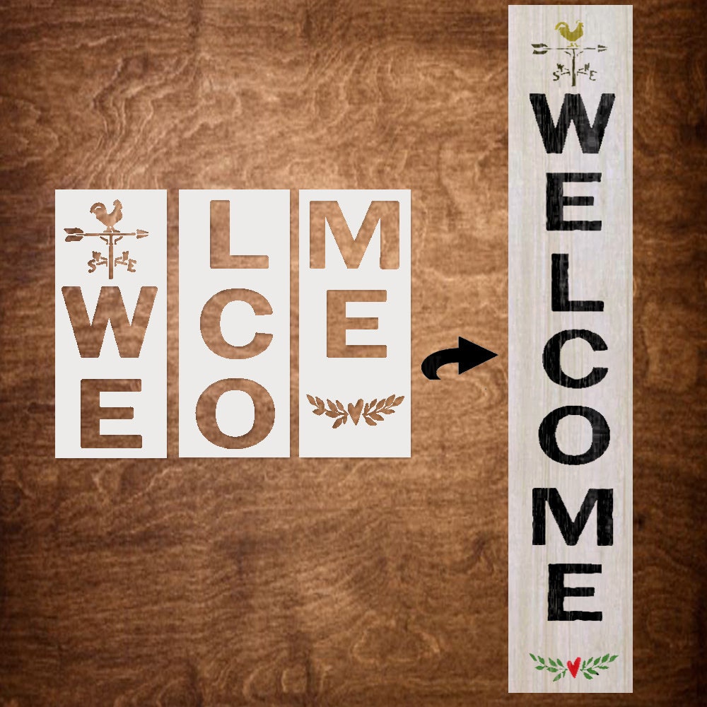 Vertical FARMHOUSE WELCOME Stencils for Wood Signs for Wood Signs and DIY Home Decor - Etsy vertical-farmhouse-welcome-stencils-for-wood-signs-for-wood-signs-and-diy-home-decor-etsy