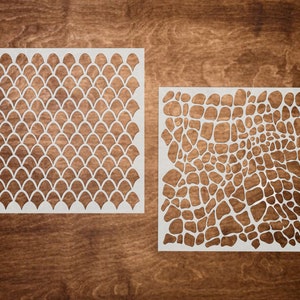 REPTILE & FISH SCALE pattern stencil (7"x7"), animal print stencil, animal pattern stencil, Reusable stencil for sign, Fabric Stencil