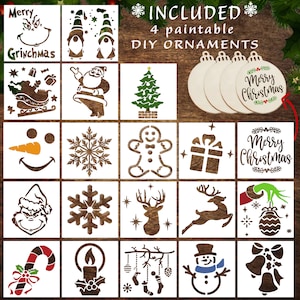 20 petits pochoirs de Noël de 3 x 3 pouces pour la peinture sur bois, tissu, papier, fenêtres, décorations de Noël à faire soi-même, cartes, décorations