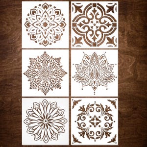 SET of 6 MANDALA stencils (6"x6"), Reusable Stencil Set, DIY Home Decor, Craft Stencil, Art Stencil, Painting Stencil
