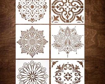SET of 6 MANDALA stencils (6"x6"), Reusable Stencil Set, DIY Home Decor, Craft Stencil, Art Stencil, Painting Stencil