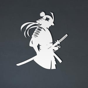 Japanese Metal Wall Art, Vigilant Samurai Warrior with Katana Metal Wall Sign