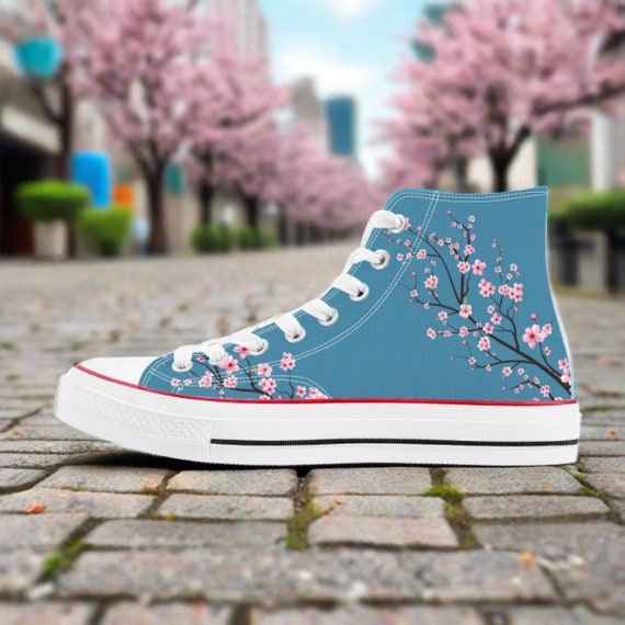 Blue Unisex Cherry Blossom Converse Style High Tops Original Sakura Shoes for Him Women High Top Sneaker Kawaii Shoes Teenage Girl Gift Etsy UK