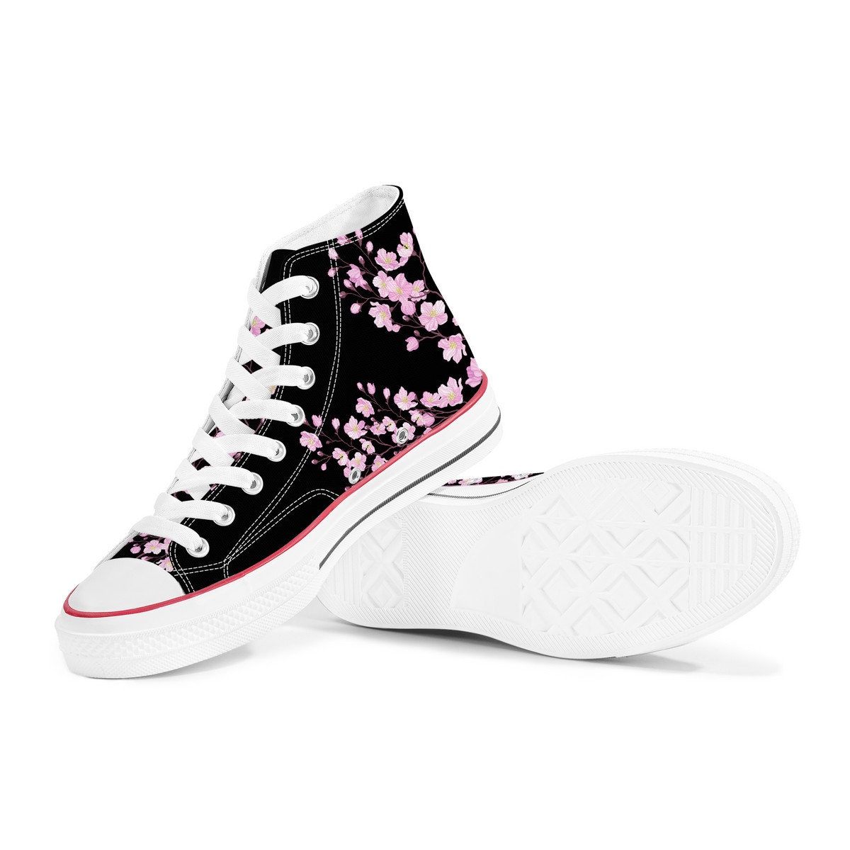 black and pink high tops