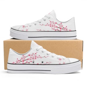 White Bride Converse style Wedding Low tops, Original Cherry Blossom shoes for her, Women Low top sneakers, Kawaii shoes, Unisex shoes