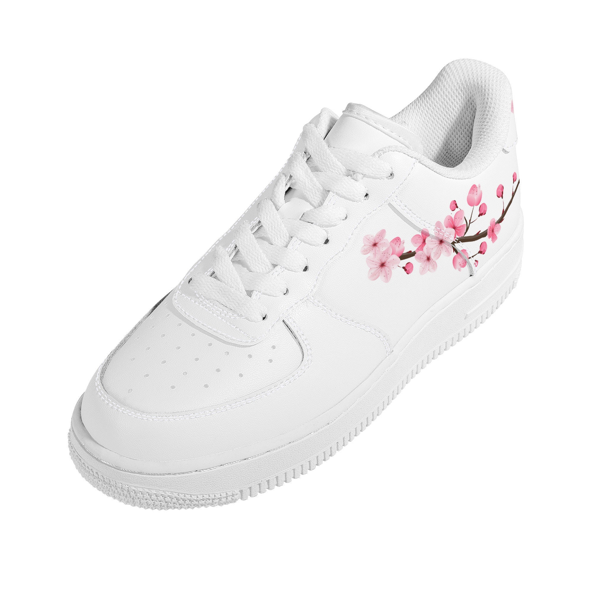White Unisex Cherry Blossom Air Force Style Low Tops