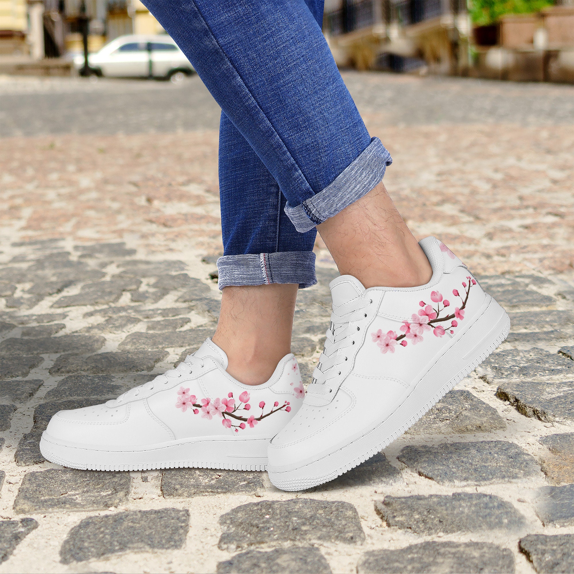 史上一番安い White Unisex Cherry Blossom Air Force Style Low Tops 靴