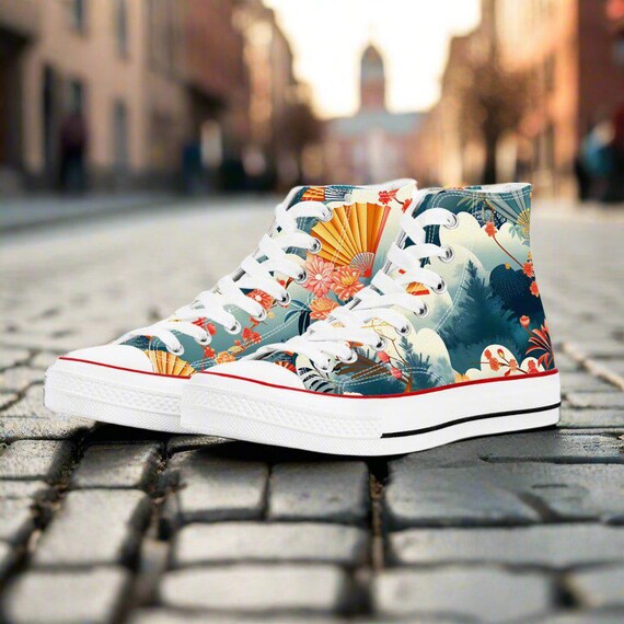 Patterned‎ High-Top Sneakers with Orange Details Men main image 4
