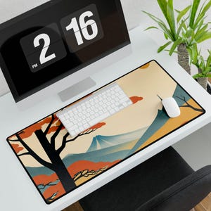Autumn Majesty with Mount Fuji | Japanese Desk Mat | Gaming Mouse pad | Office Decor Desk | Japanese Landscape |