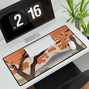 Japanese Desk Mat, Sakura Sunrise Mount Fuji desk mat, Large Mousepad for Work & Gaming, desk mat landscape, Laptops Mat, Japan mouse pad