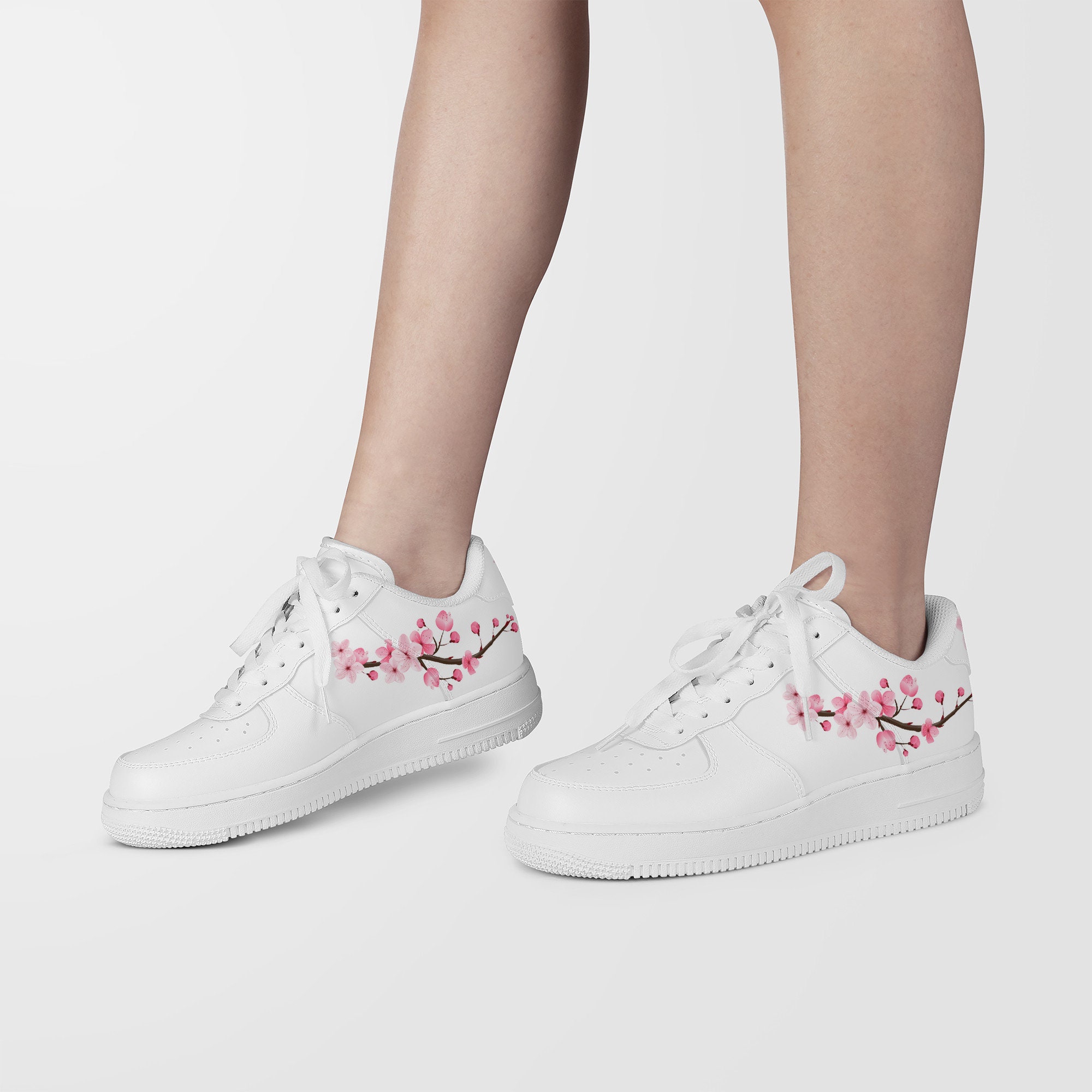 White Unisex Cherry Blossom Air Force Style Low Tops
