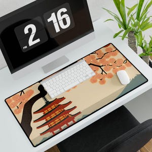 Pagoda Temple Vista | Japanese Desk Mat | Gaming Mouse pad | Office Decor Desk | Japanese Landscape