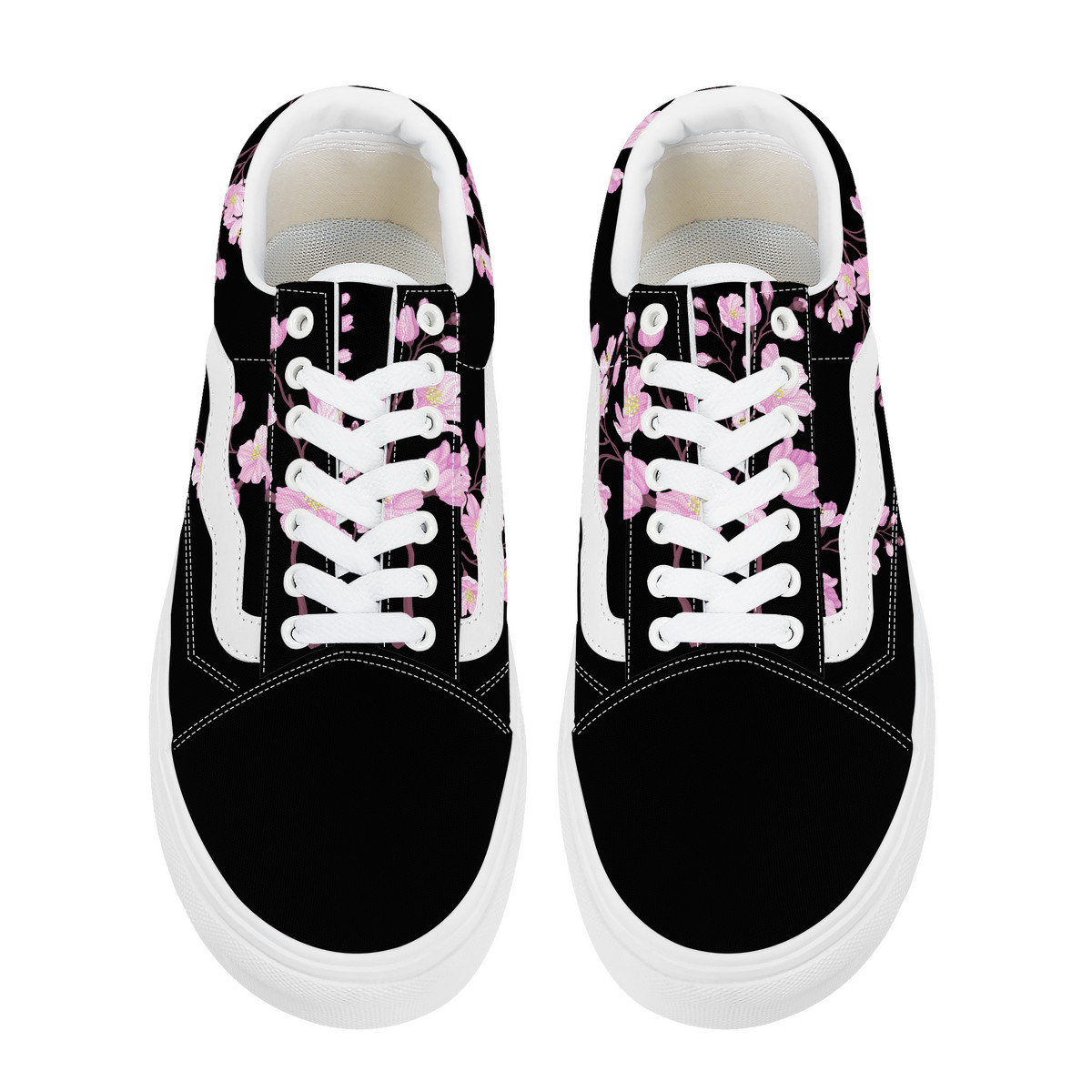 Black Pink Sakura Flat Sneakers Japanese Cherry Blossom Skate Shoes — free download
