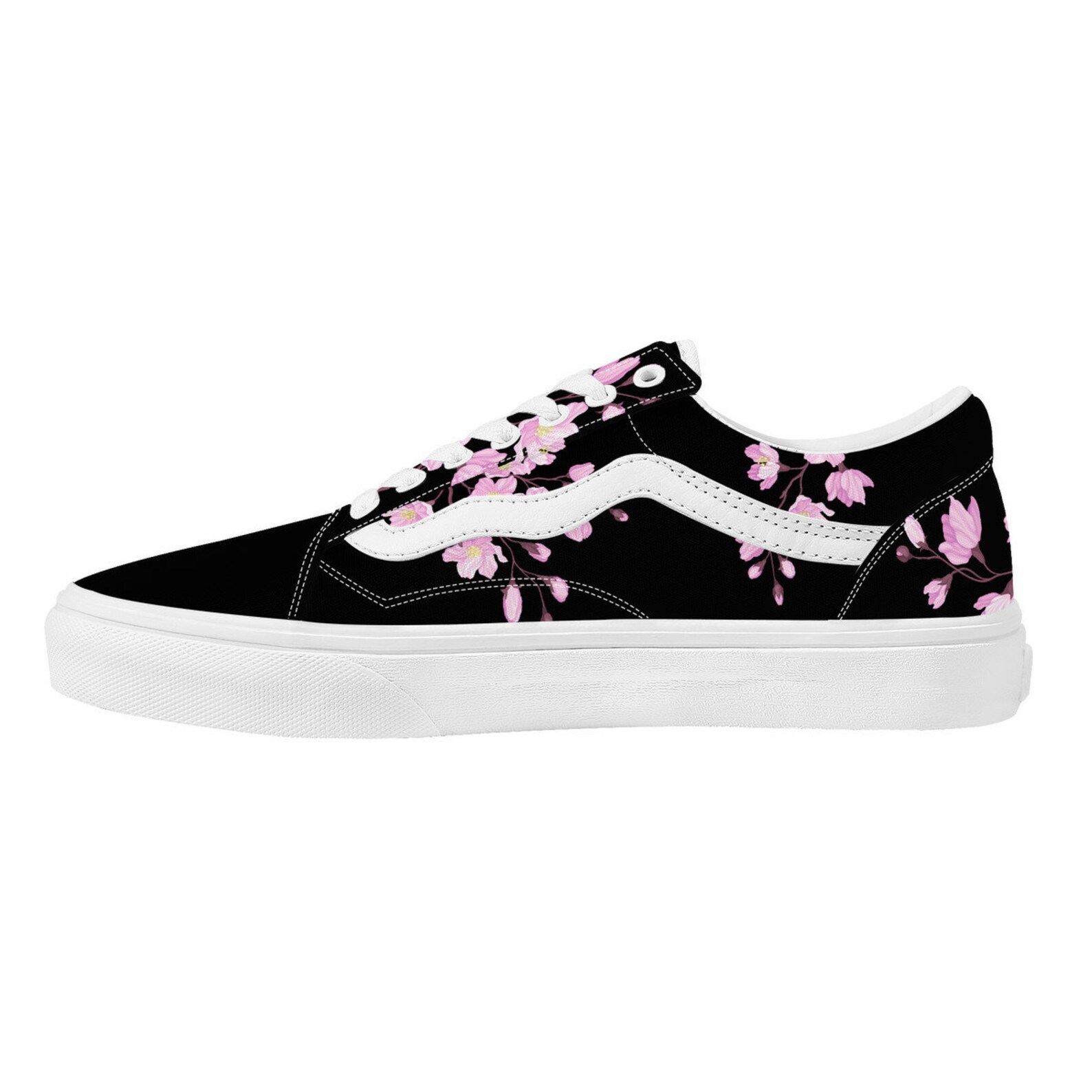 Black Pink Sakura Flat Sneakers Japanese Cherry Blossom Skate Shoes — free download