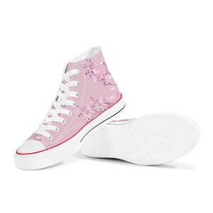 Pink Cherry Blossom Converse style high tops, Original sakura shoes for him, Women High top sneakers, Kawaii shoes, teenage girl gift