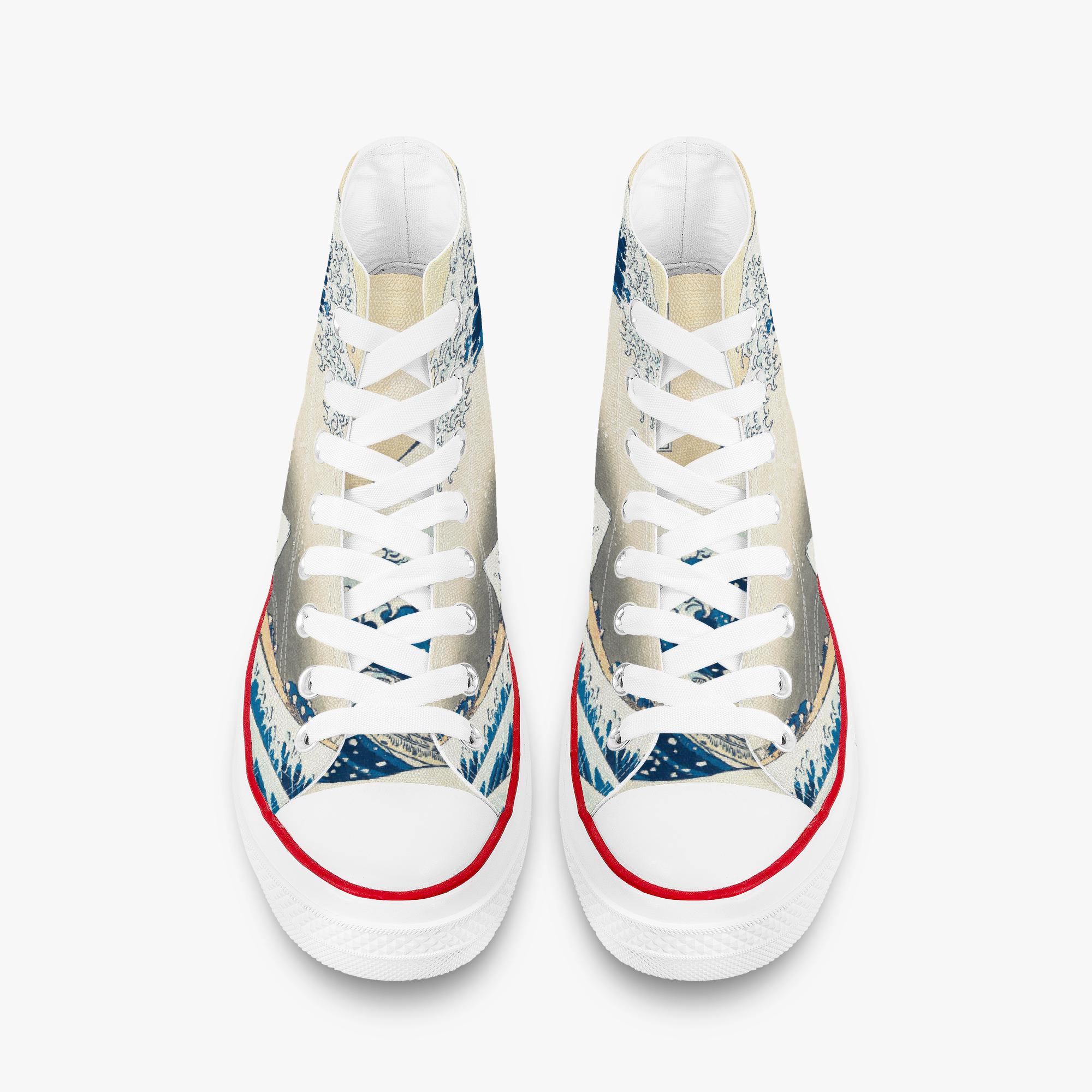 Converse-style the Great Wave High-top Sneakers | Hokusai Japanese