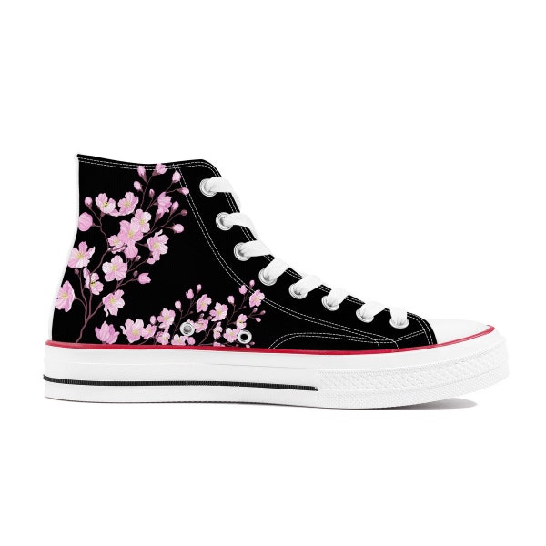 Black Unisex Cherry Blossom Converse style high tops, Original Sakura shoes for him, Women High top sneaker, Kawaii shoes, teenage girl gift