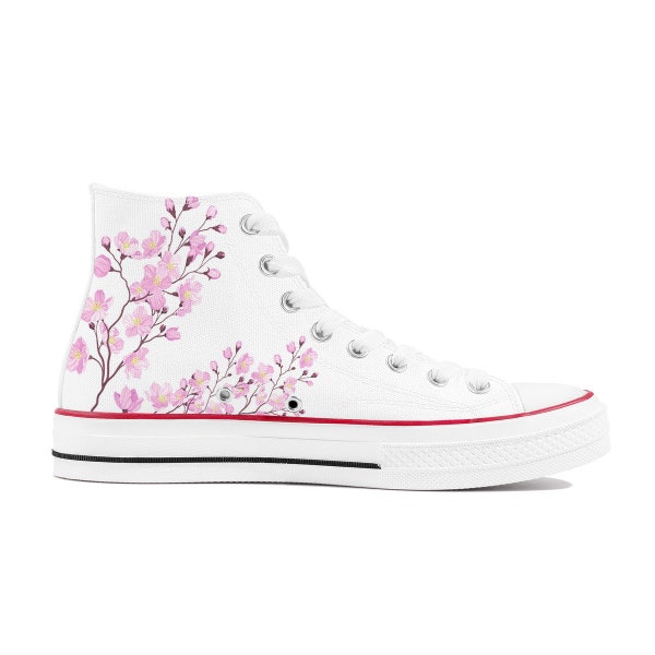 Wedding Converse style high tops, Cherry Blossom, Original Sakura shoes for him, Women High top sneaker, Kawaii shoes, teenage girl gift