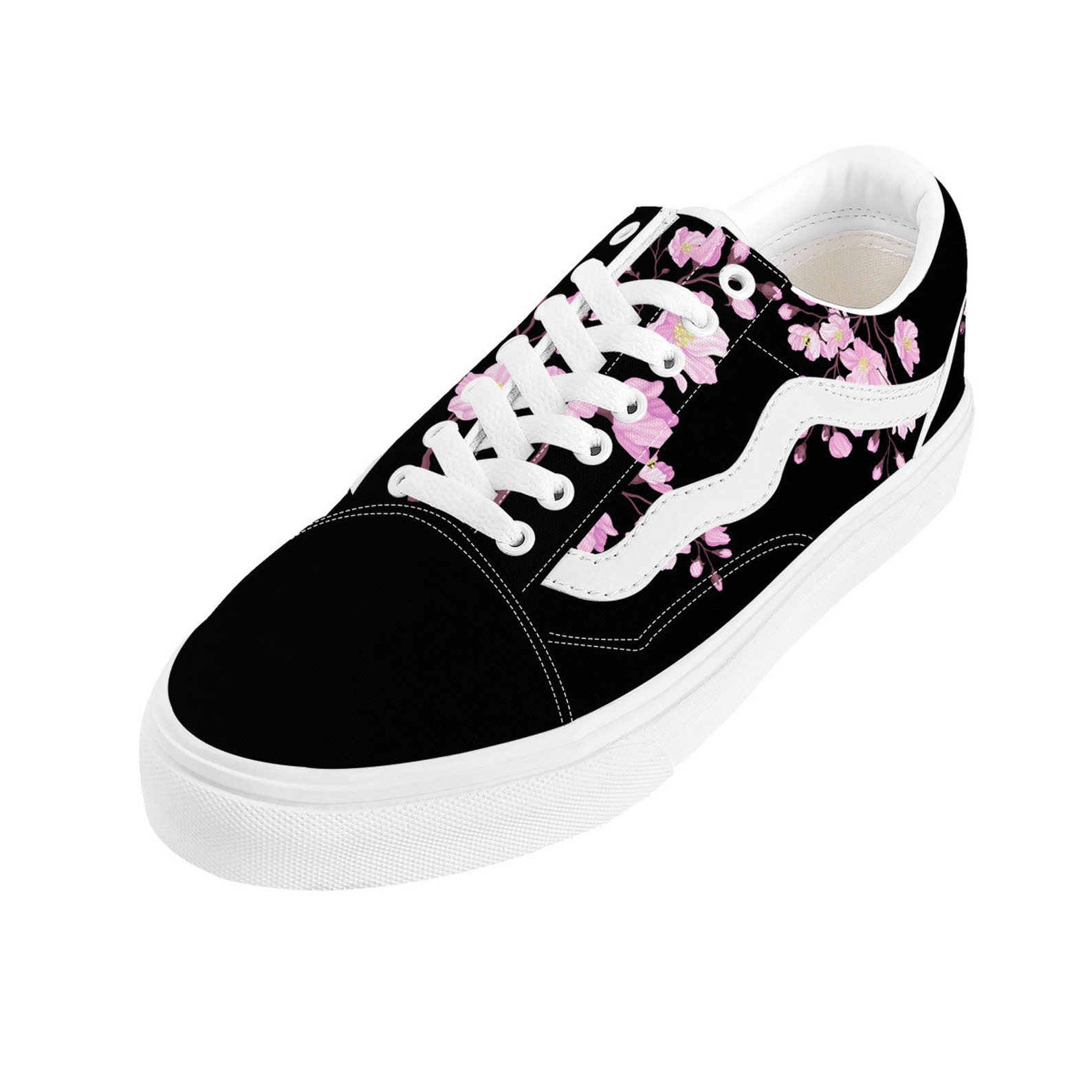 Black Pink Sakura Flat Sneakers Japanese Cherry Blossom Skate Shoes — free download