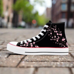 Cherry Blossom High Top Sneakers: Black Sakura Wedding Shoes